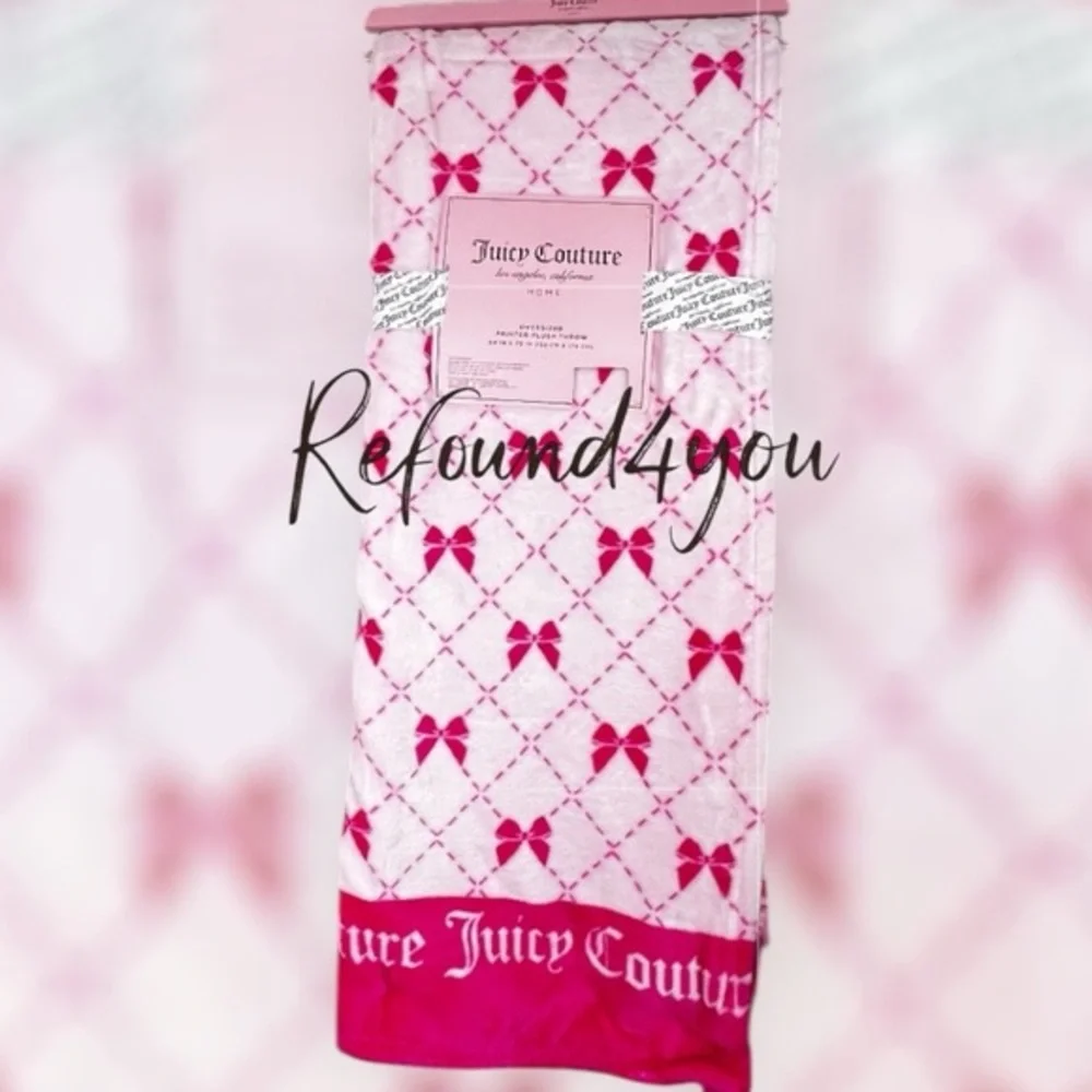 Juicy Couture - ‘Geometric Pink Bows’ Plush oversized throw 60“ x 70“ NWT. Firm!